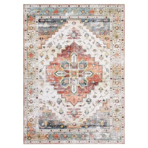 GARVEE Boho Vintage 8x10 Area Rug, Machine Washable, Non-Slip, 100% Polyester, Soft & Durable, Distressed Pattern, Living Room & Bedroom