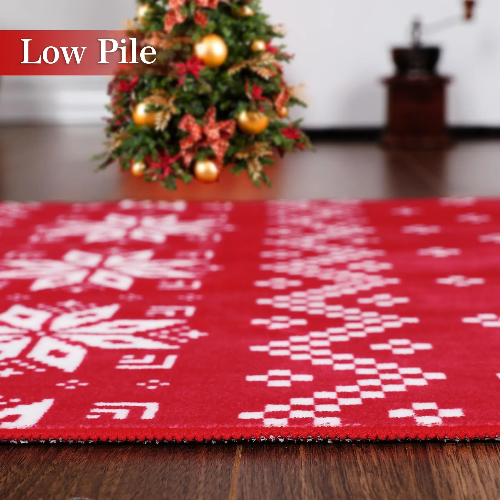 GARVEE Christmas Washable Area Rug - Snowflake & Xmas Tree Pattern - Durable Polyester - Non-Slip Backing - 3x5 Feet - Festive Decor