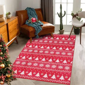 GARVEE Christmas Washable Area Rug - Snowflake & Xmas Tree Pattern - Durable Polyester - Non-Slip Backing - 3x5 Feet - Festive Decor