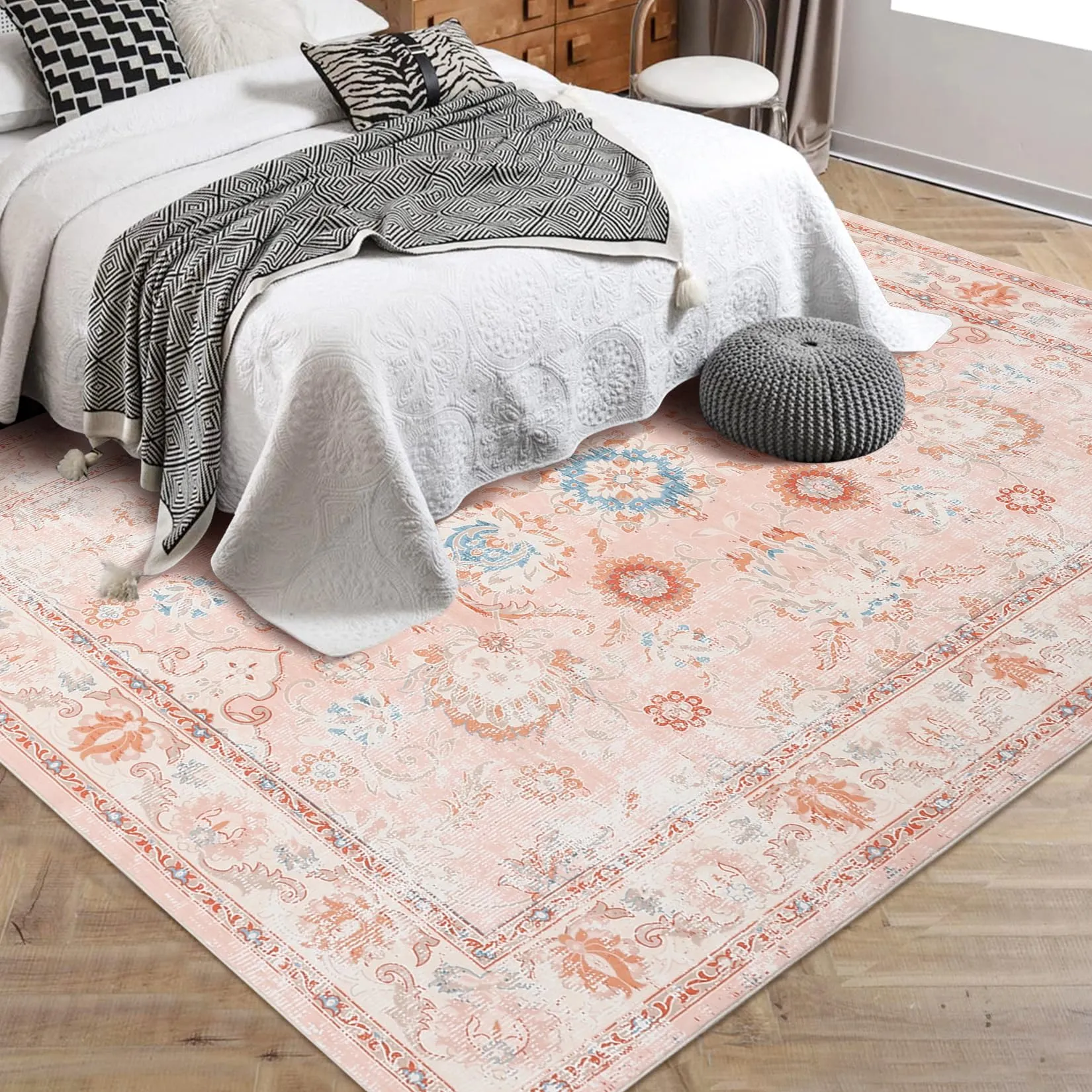 GARVEE Floral Medallion Area Rug - 3x5 Washable Boho Print Indoor Accent Carpet, Low-Pile, Non-Slip Soft Rug for Home Decoration in Entryway, Bedroom, Living Room, Office, Kitchen