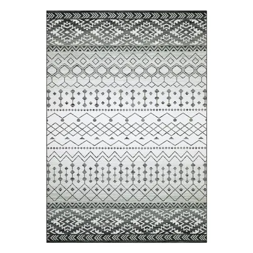 GARVEE Large Area Rug 8x10 Rug for Bedroom Abstract Grey Printed Rug Washable Rug Moroccan Low Pile Modern Rug Bohemian Gradient Floor Mat Non Slip Area Rugs Living Room Rug Home Office, Grey