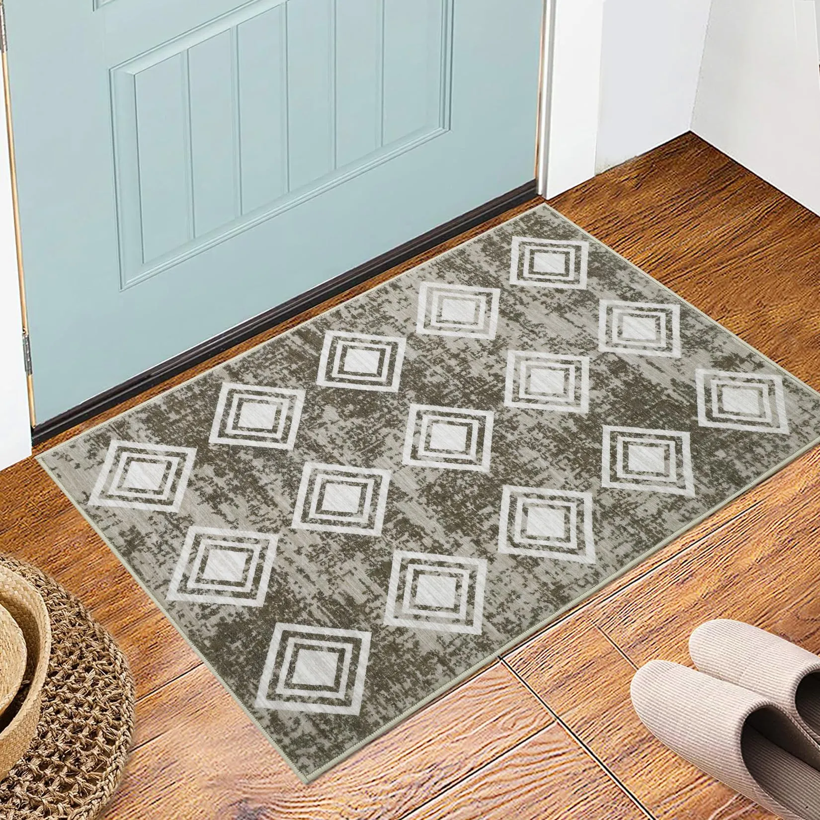 GARVEE Modern 2x3 Rug for Entryway Washable Rug Bathroom Soft Geometric Throw Mats,Non-Slip Small Bath Carpet Front Door Mat for Indoor Entryway Bedroom Kitchen