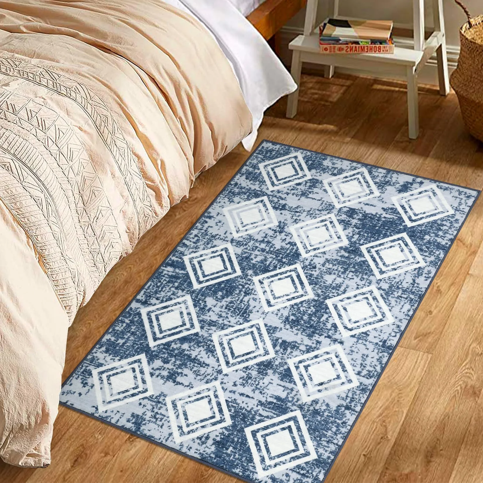 GARVEE Modern 2x3 Rug for Entryway,Blue Washable Rug Bathroom Soft Geometric Throw Mats,Non-Slip Small Bath Carpet Front Door Mat for Indoor Entryway Bedroom Kitchen