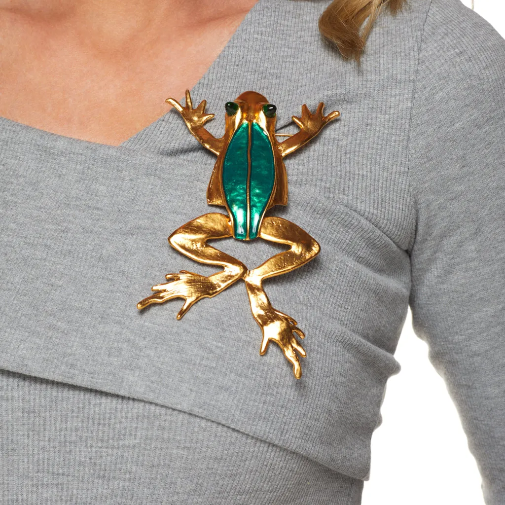 Green Enamel Large Frog Pin