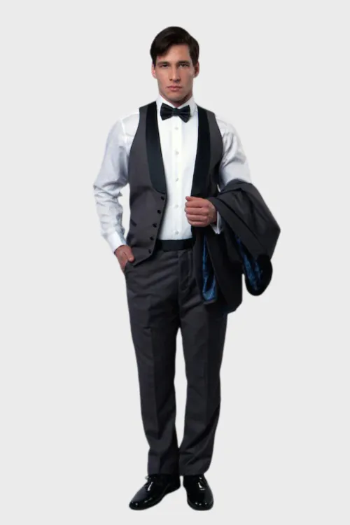 Grey 3 Piece Vested Shawl Lapel Tuxedo