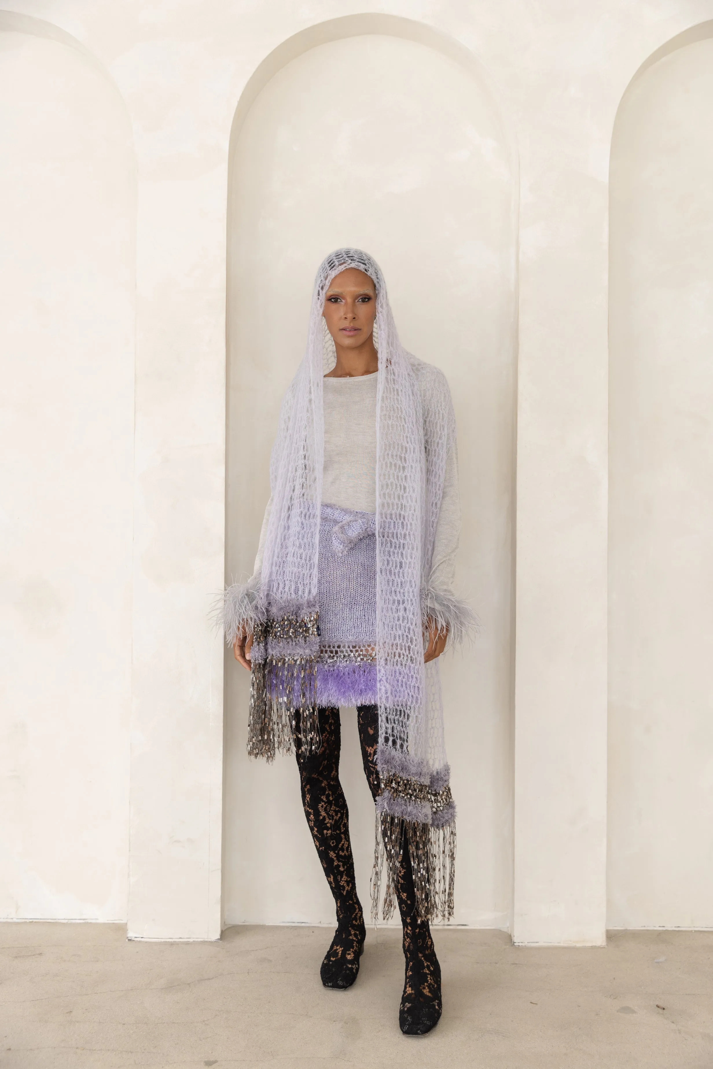 Grey Cashmere Handmade Knit Shawl