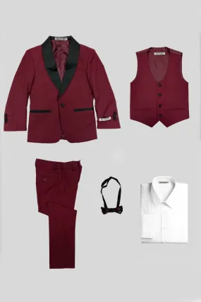 Hampton Stacy Adams Kids Burgundy Tuxedo (5-Piece Set)