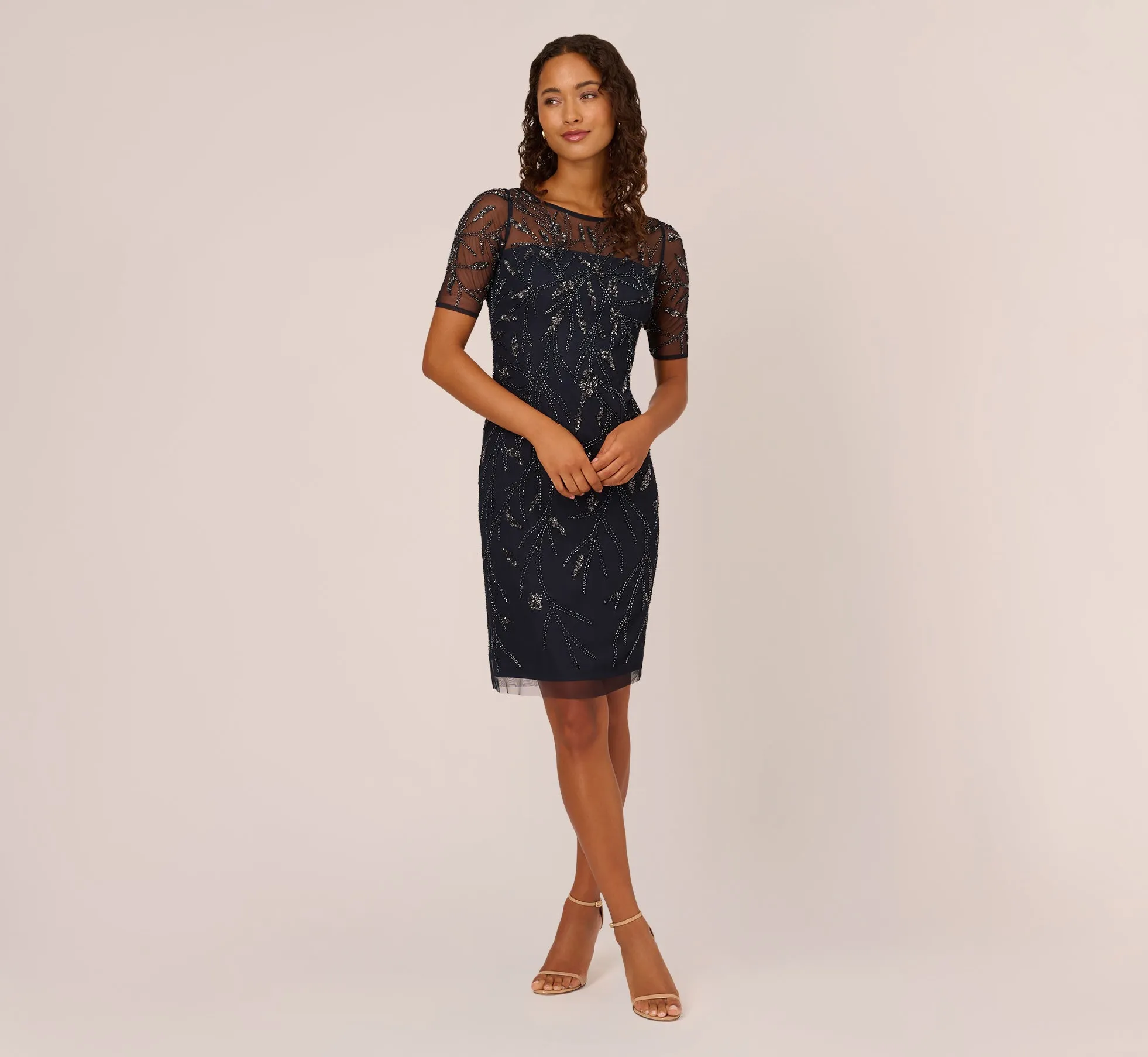 Hand-Beaded Cocktail Dress In Midnight