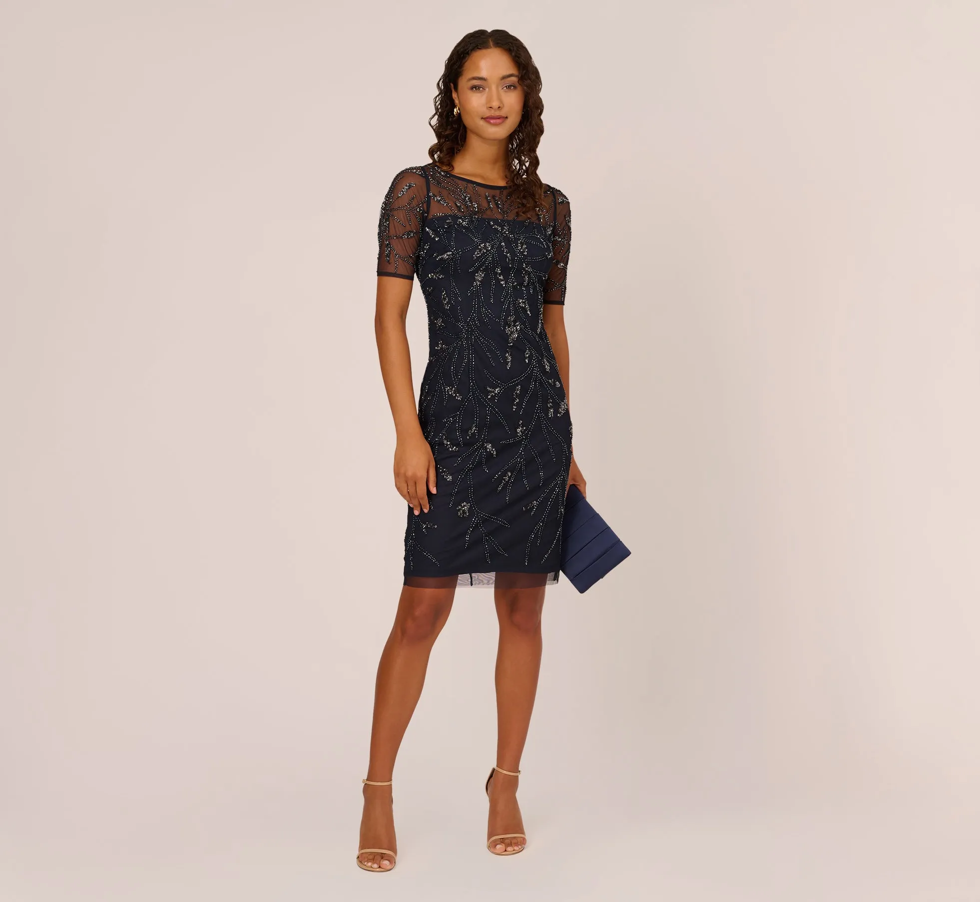 Hand-Beaded Cocktail Dress In Midnight