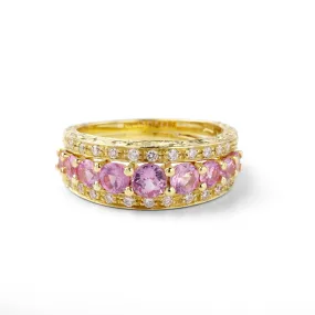 Hand engraved 18k gold pink-sapphire ring