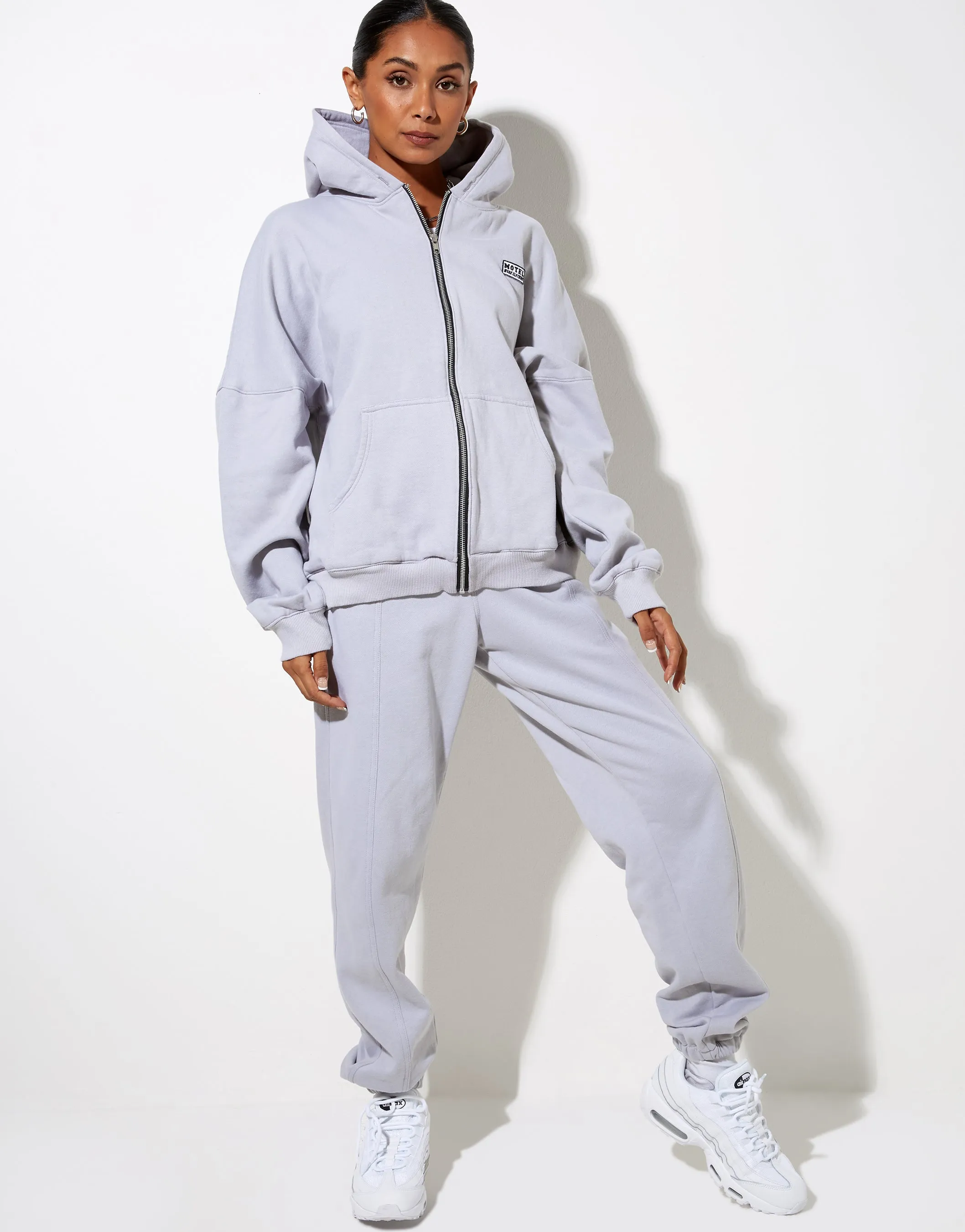 Hollack Hoodie in Lunar Rock with Motel Work Clothing Label Embro