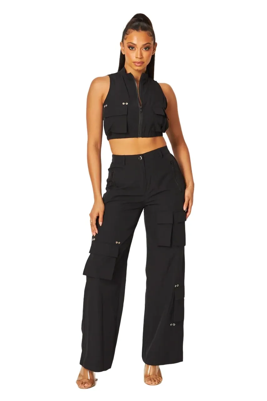 Hot & Delicious Women's Nalini Nylon Cropped Cargo Pants