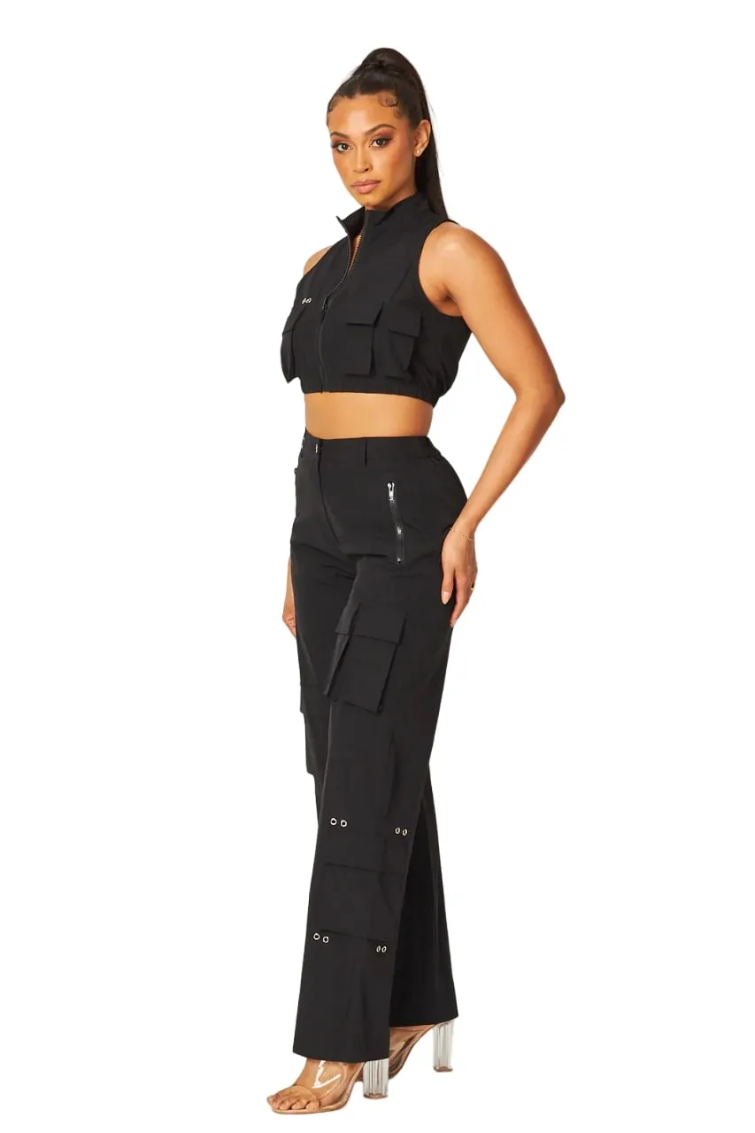 Hot & Delicious Women's Nalini Nylon Cropped Cargo Pants