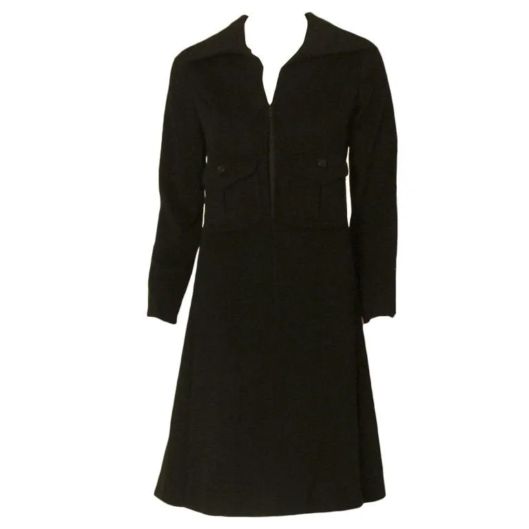 JAMES GALANOS 1960s Black Cashmere Coat Dress