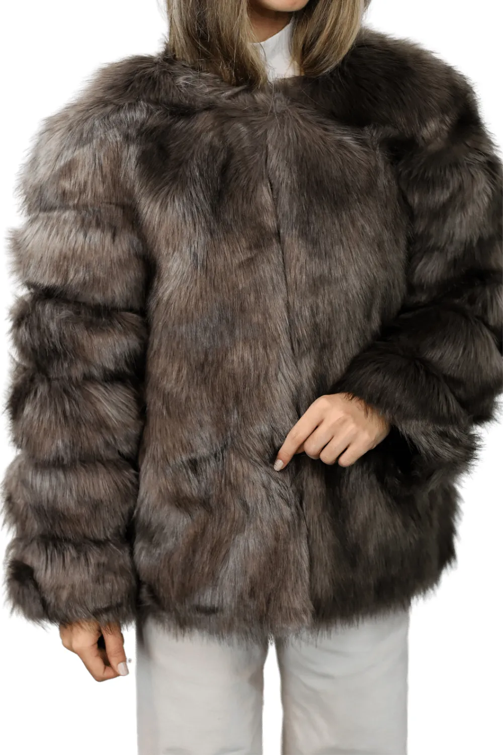 La Fiorentina Faux Fur Short Jacket - Brown