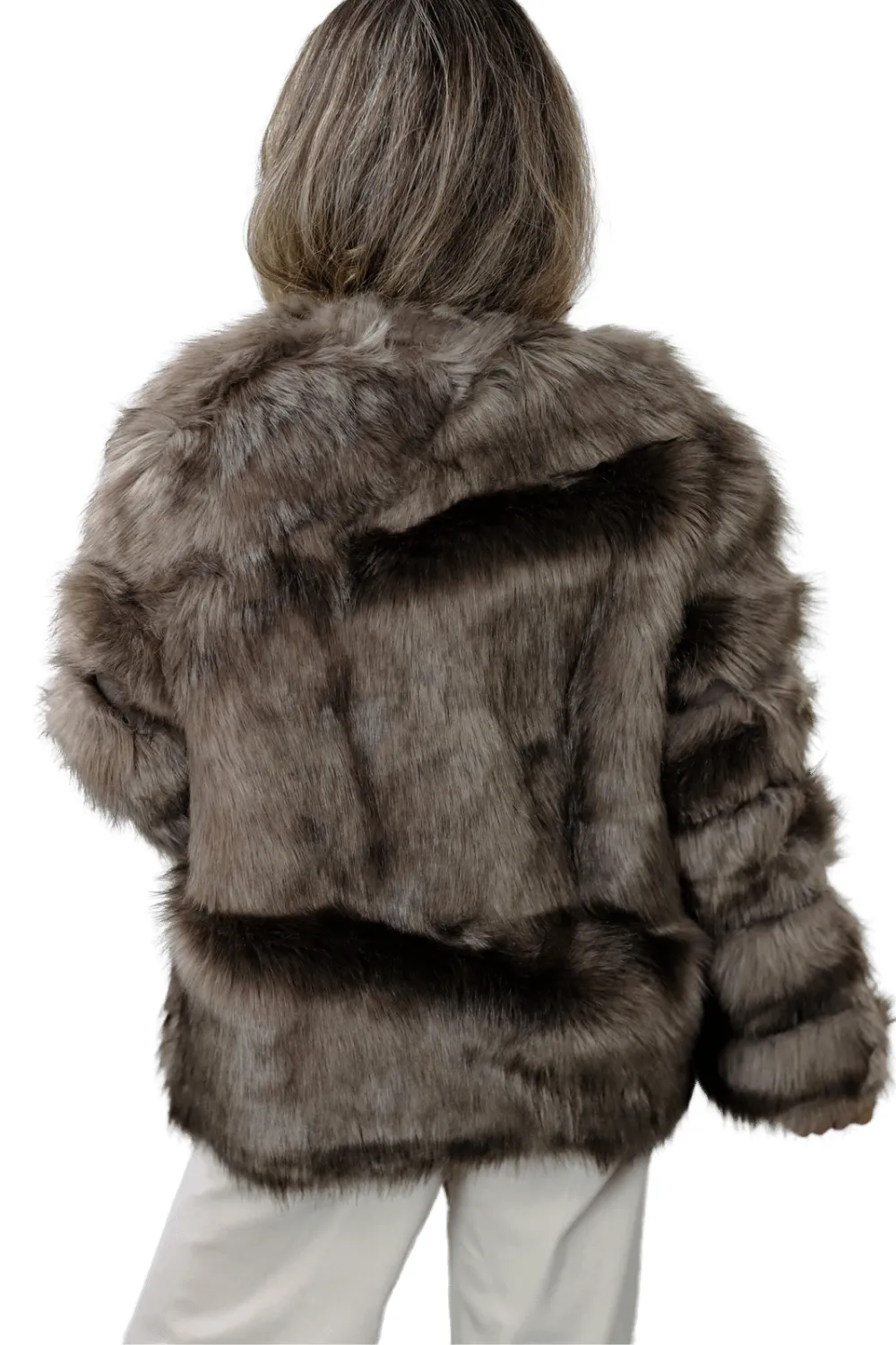 La Fiorentina Faux Fur Short Jacket - Brown