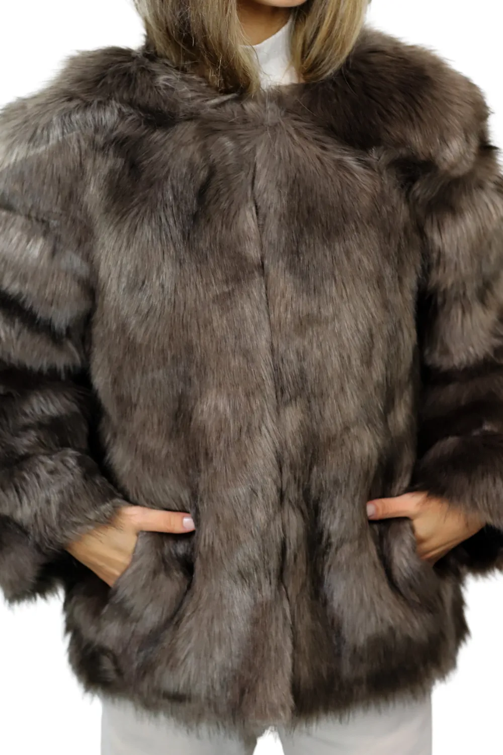 La Fiorentina Faux Fur Short Jacket - Brown