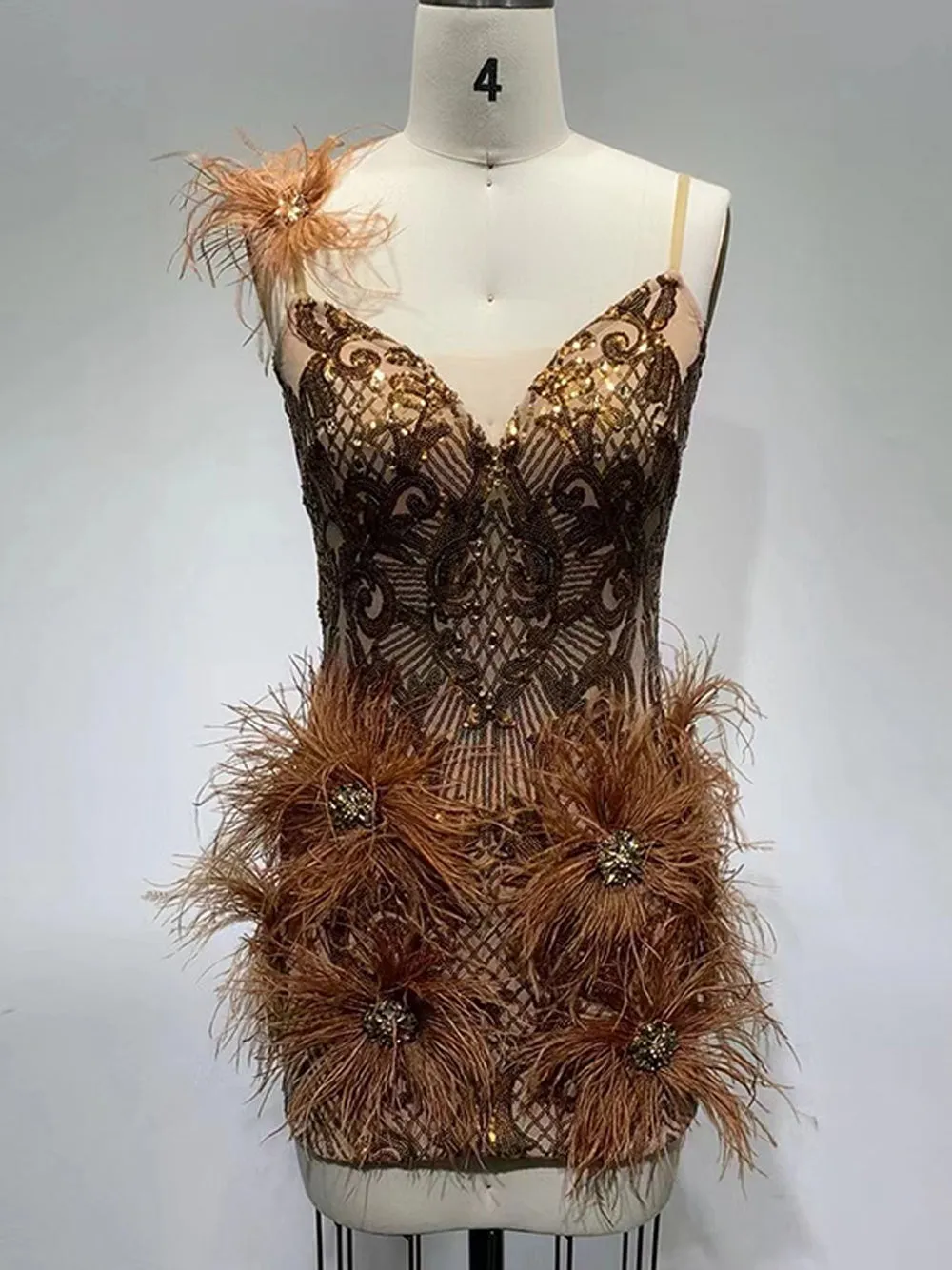 LENORE Sequins & Feathers Mini Dress