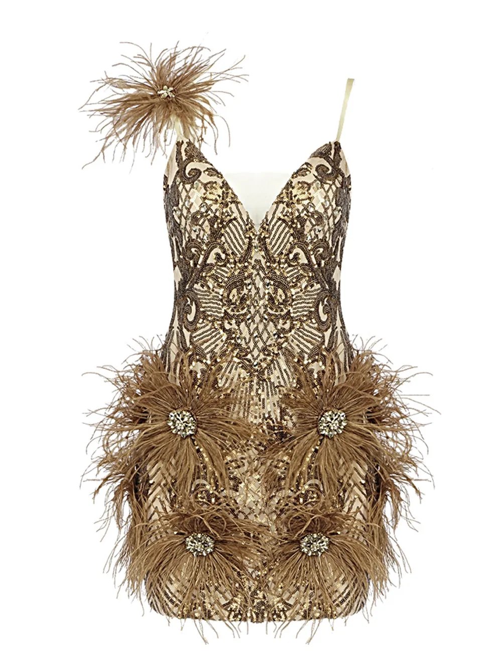 LENORE Sequins & Feathers Mini Dress