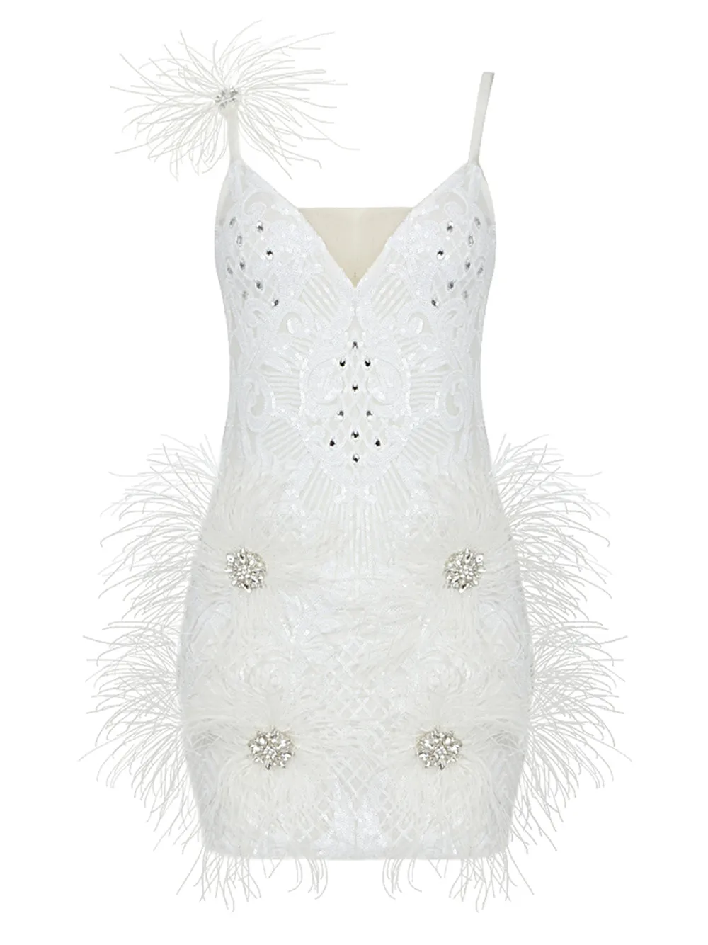 LENORE Sequins & Feathers Mini Dress