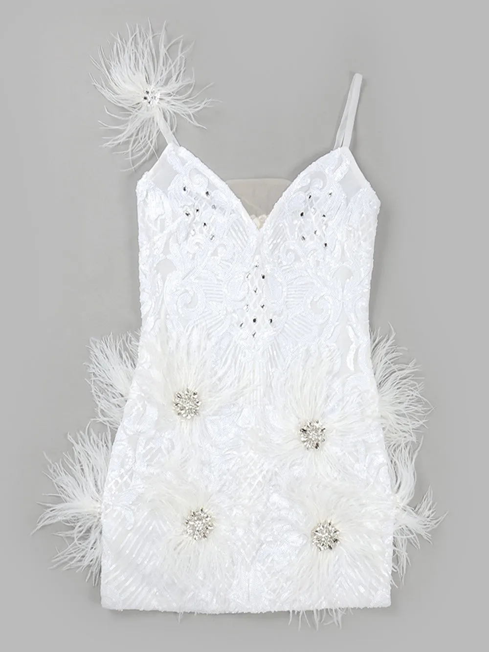 LENORE Sequins & Feathers Mini Dress