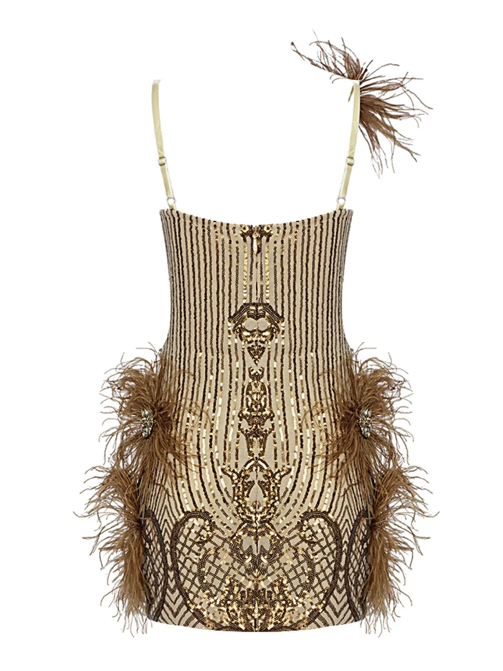 LENORE Sequins & Feathers Mini Dress