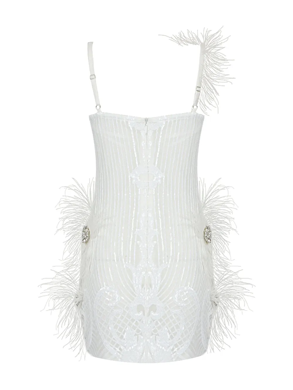 LENORE Sequins & Feathers Mini Dress