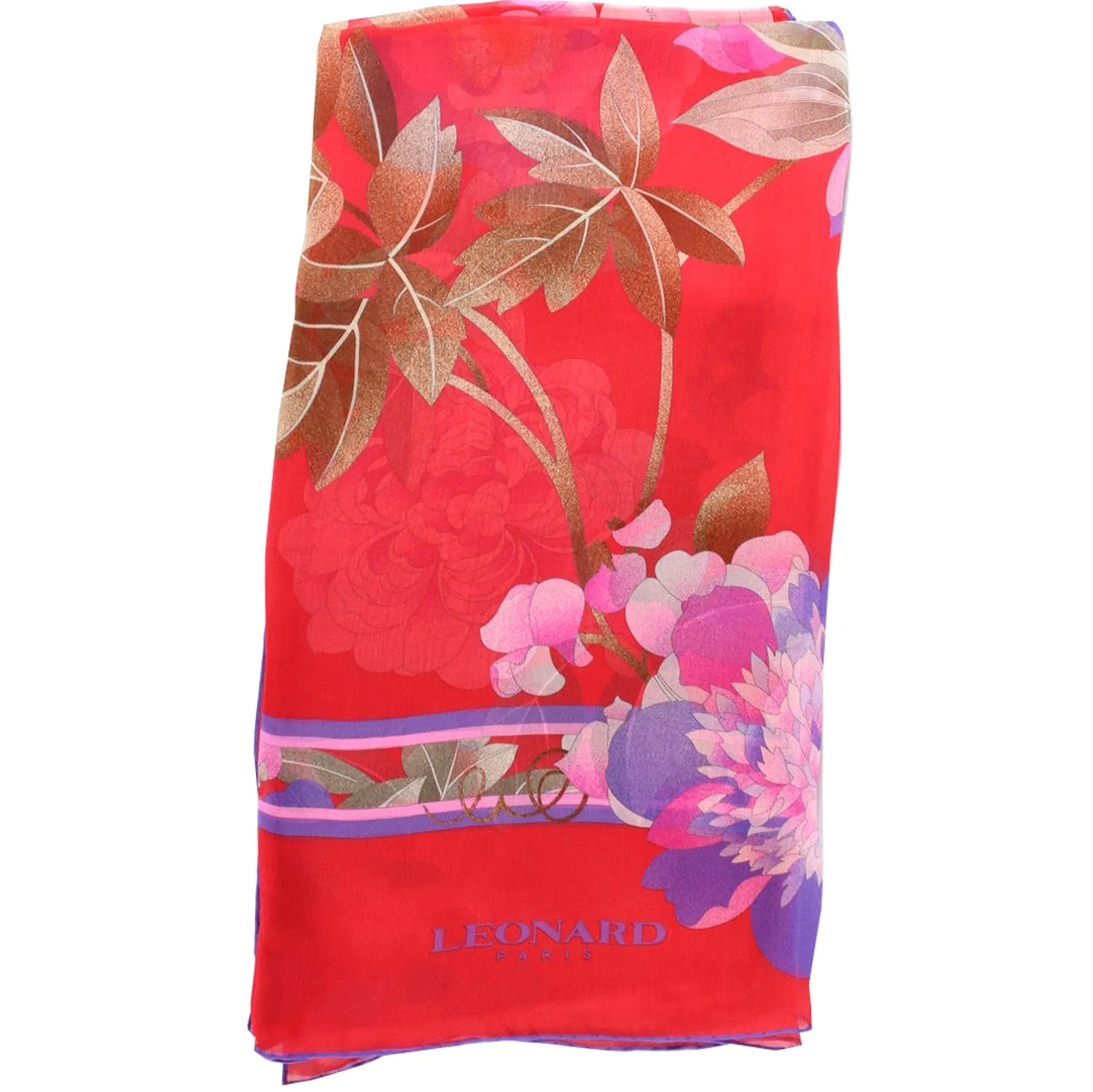 Leonard Paris Scarf Pink Lilac Floral - Chiffon Silk Shawl SALE