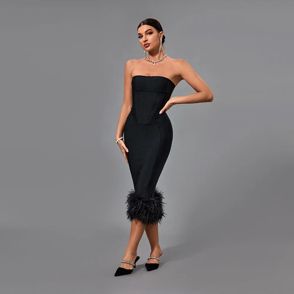 Lilith Feather Hem Bandage Dress