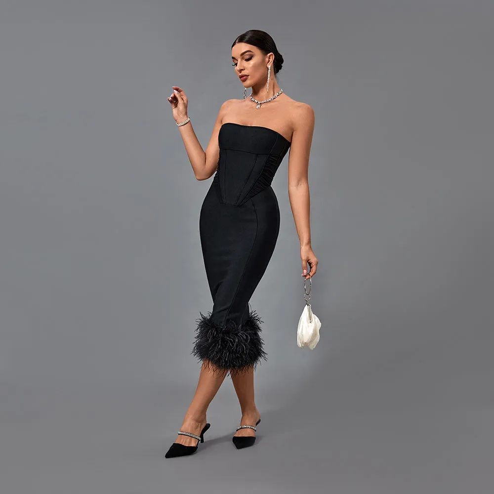 Lilith Feather Hem Bandage Dress