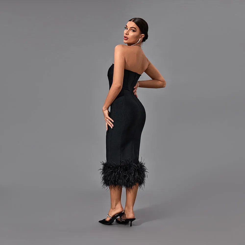 Lilith Feather Hem Bandage Dress