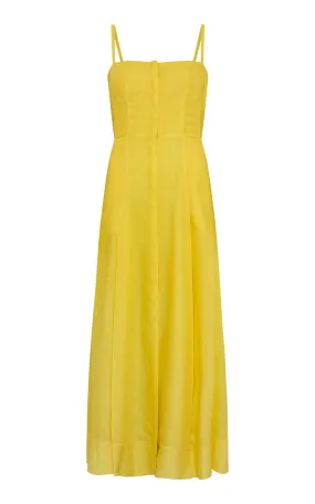 Magritte Maxi Dress in Cadmium Yellow Cashmere Silk Herringbone