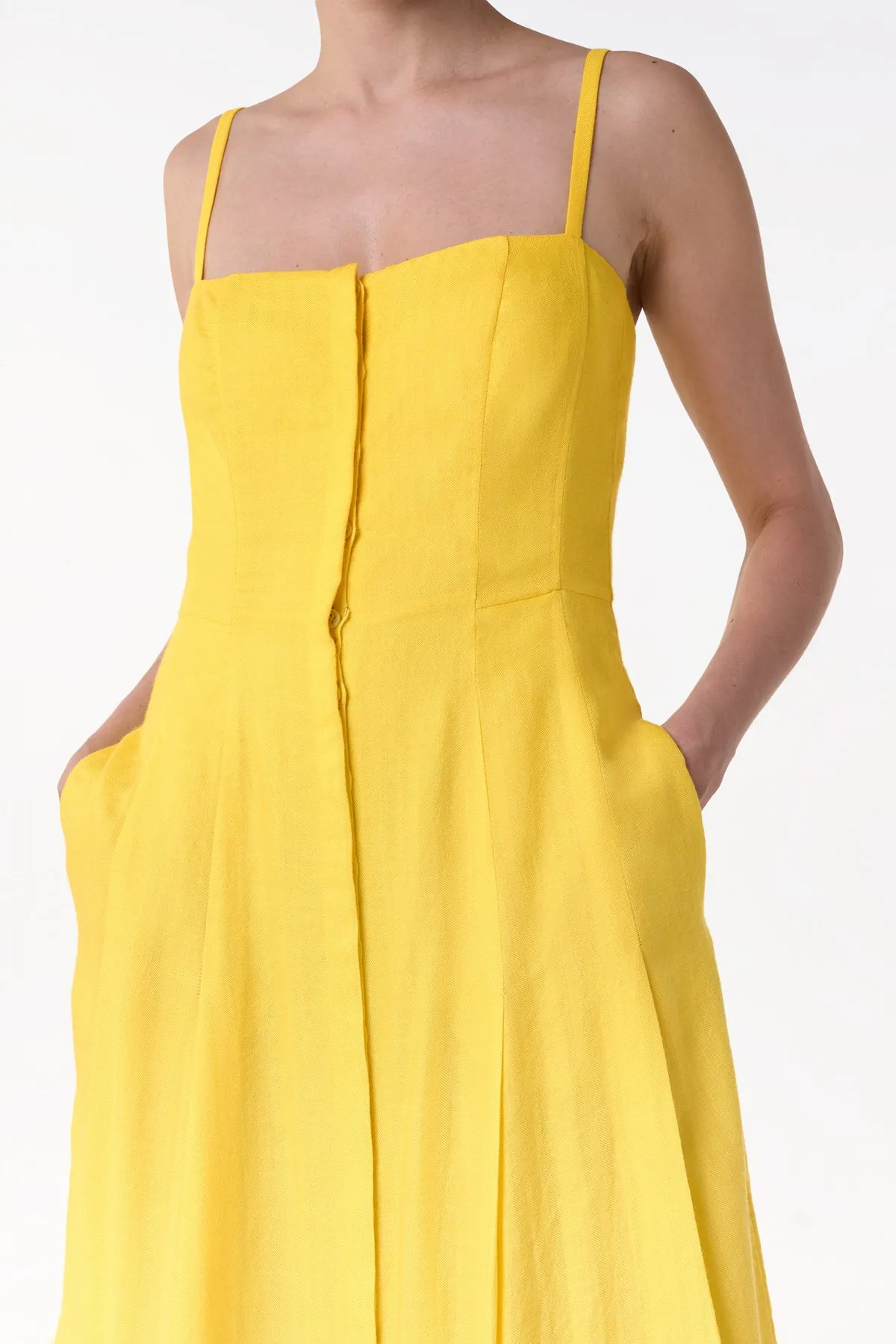 Magritte Maxi Dress in Cadmium Yellow Cashmere Silk Herringbone