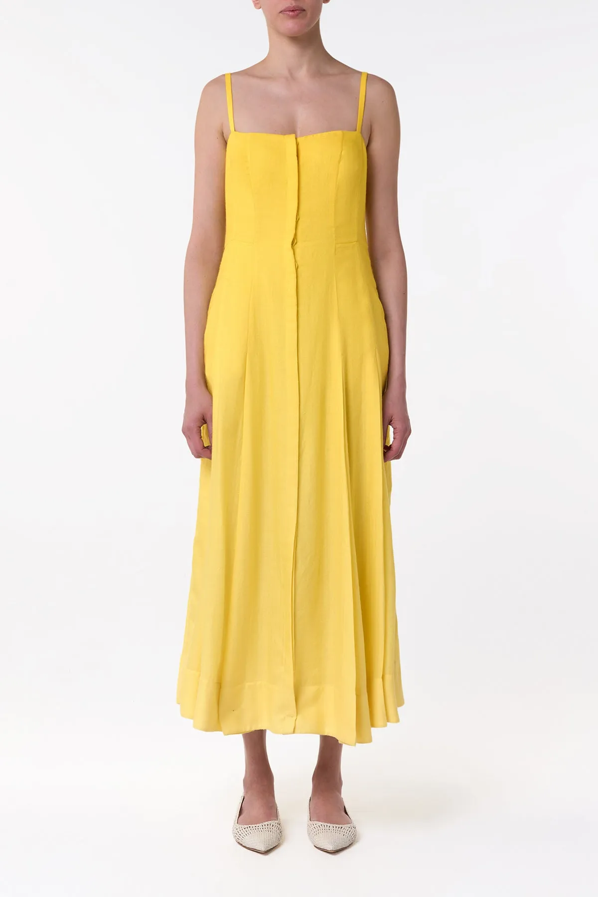 Magritte Maxi Dress in Cadmium Yellow Cashmere Silk Herringbone