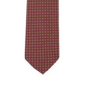 Maroon silk tie, green and orange neat print