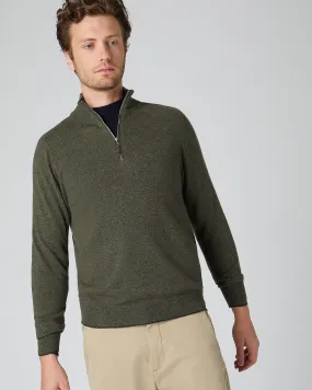 Men's Carnaby Half Zip Cashmere Jumper Moss Green