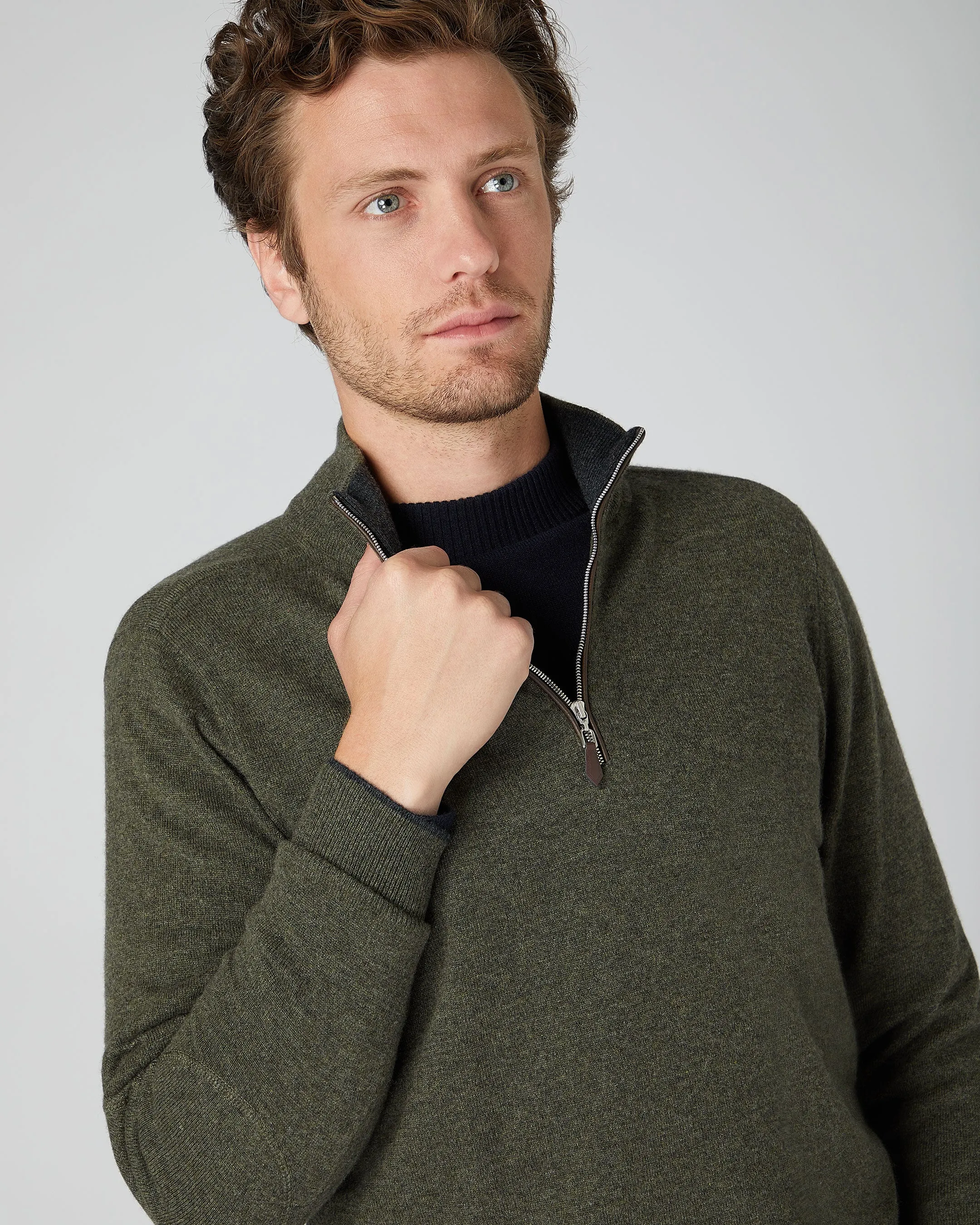 Men's Carnaby Half Zip Cashmere Jumper Moss Green