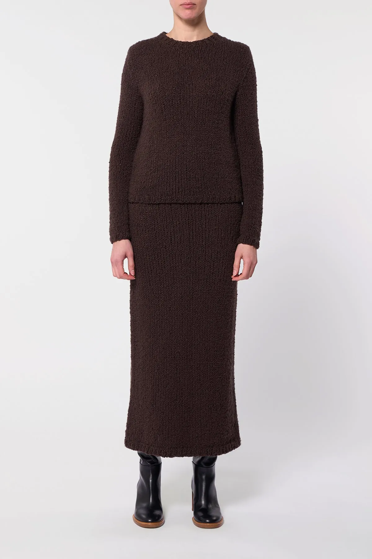 Milne Knit Maxi Skirt in Chocolate Cashmere Boucle