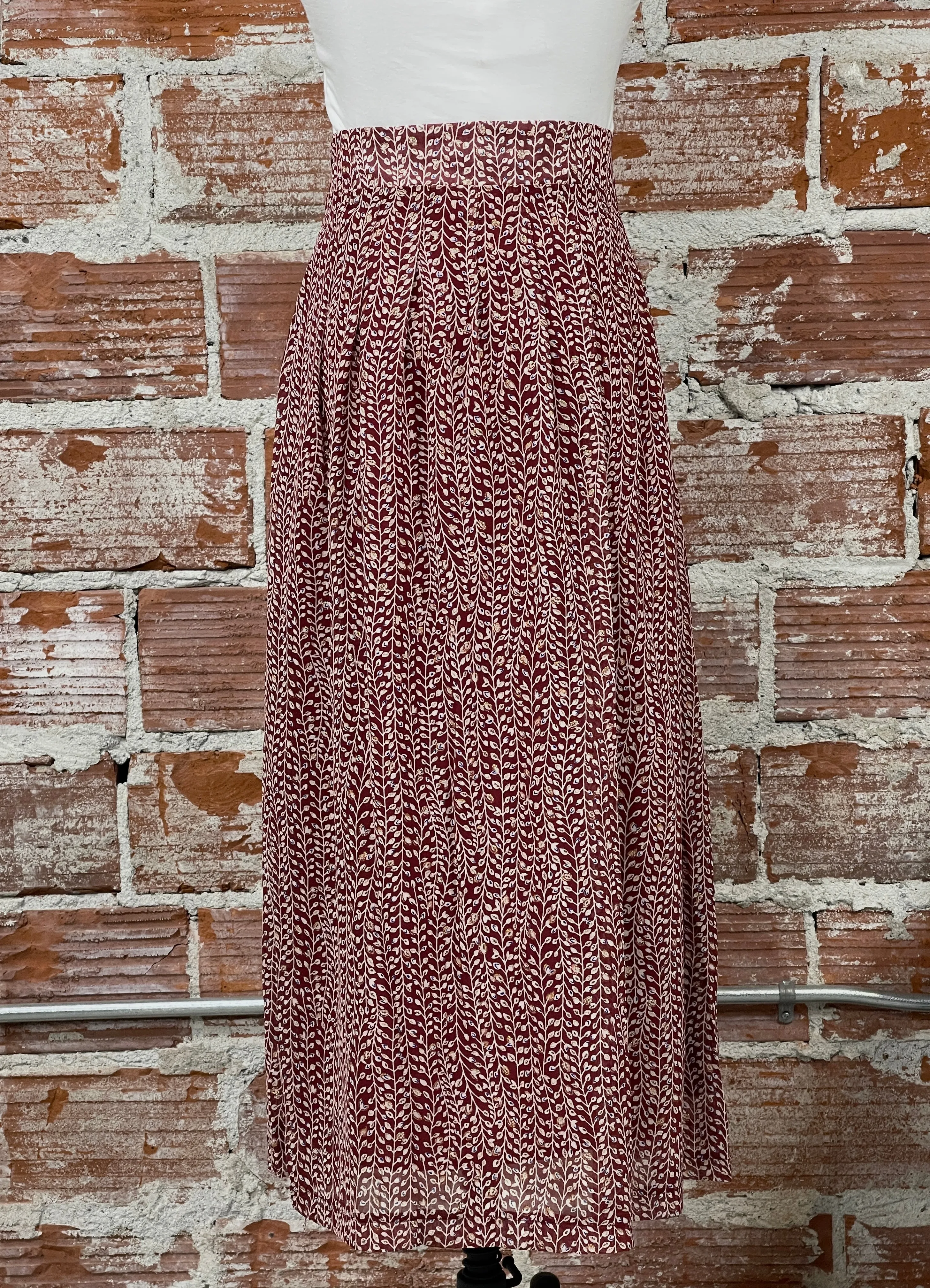 Molly Bracken Printed Voile Skirt in Dark Red