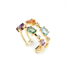 Multi coloured gemstones 18k yellow gold Double row ring