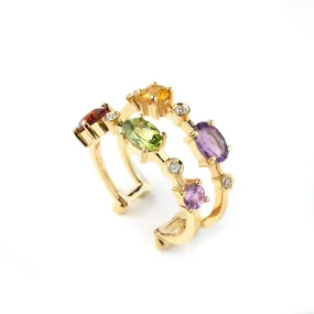 Multi coloured gemstones 18k yellow gold Double row ring