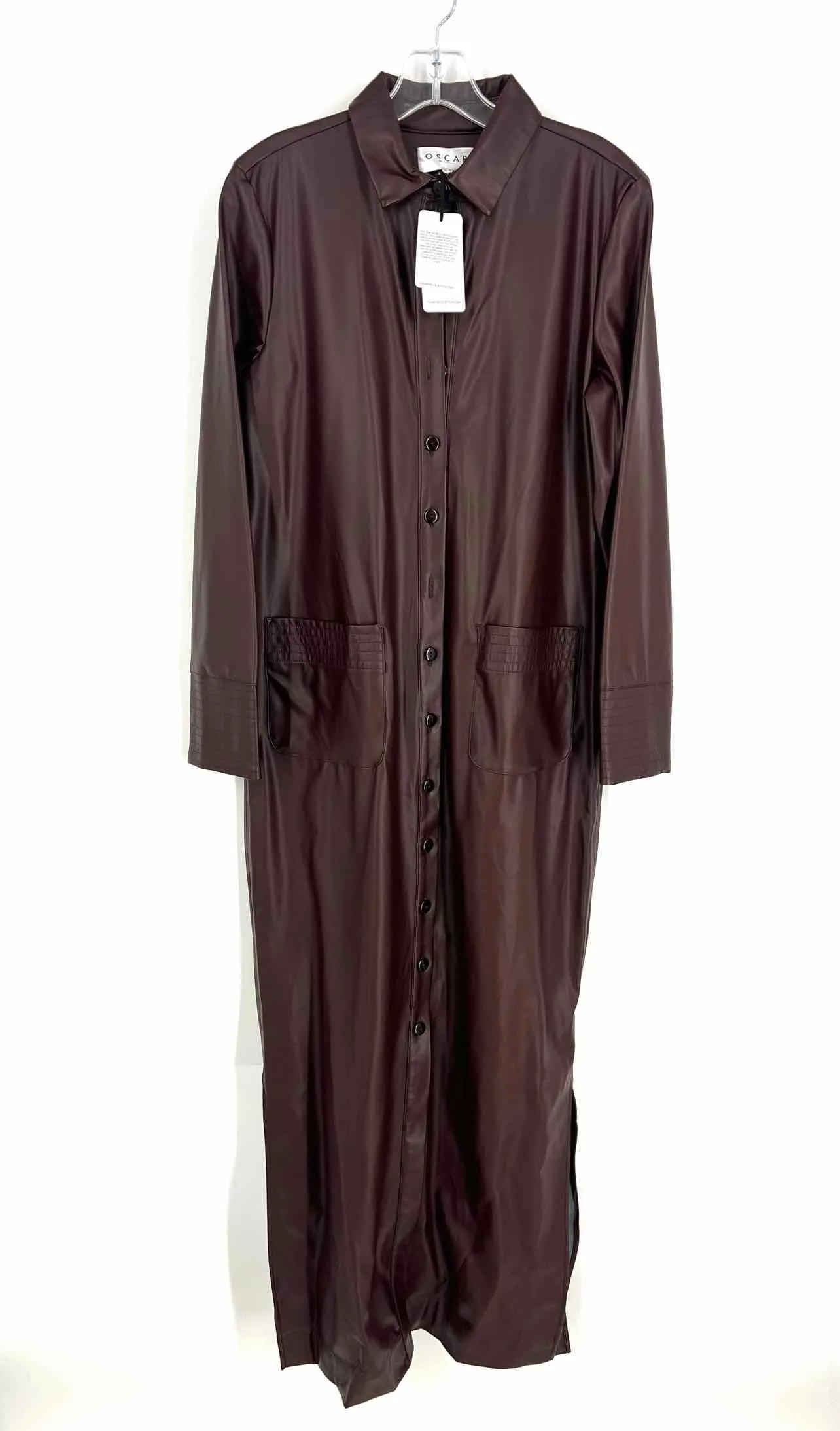 Oscar Size 14 Brown Button-down Faux Leather NEW Designer Dress