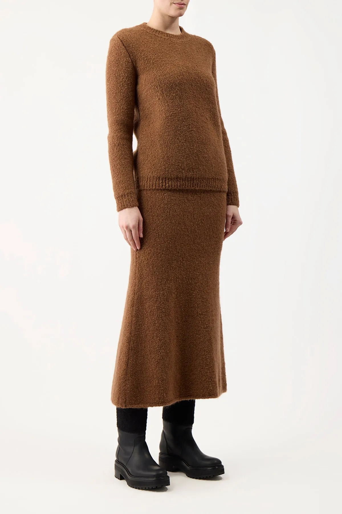 Pablo Knit Midi Skirt in Cognac Cashmere Silk Boucle