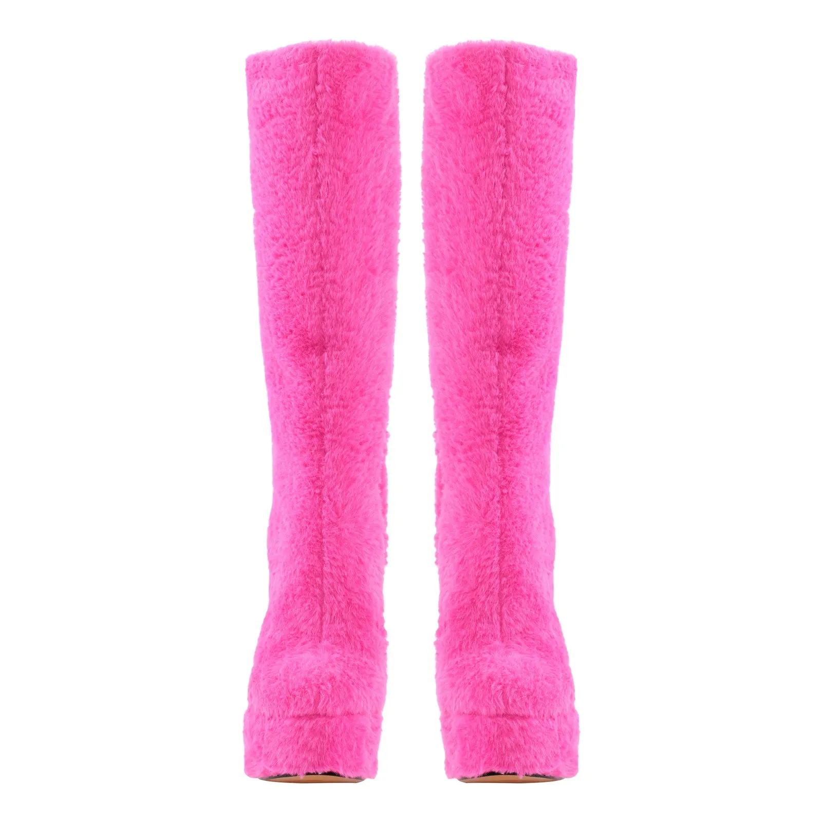 Pink Fur Platform High Heels Boots