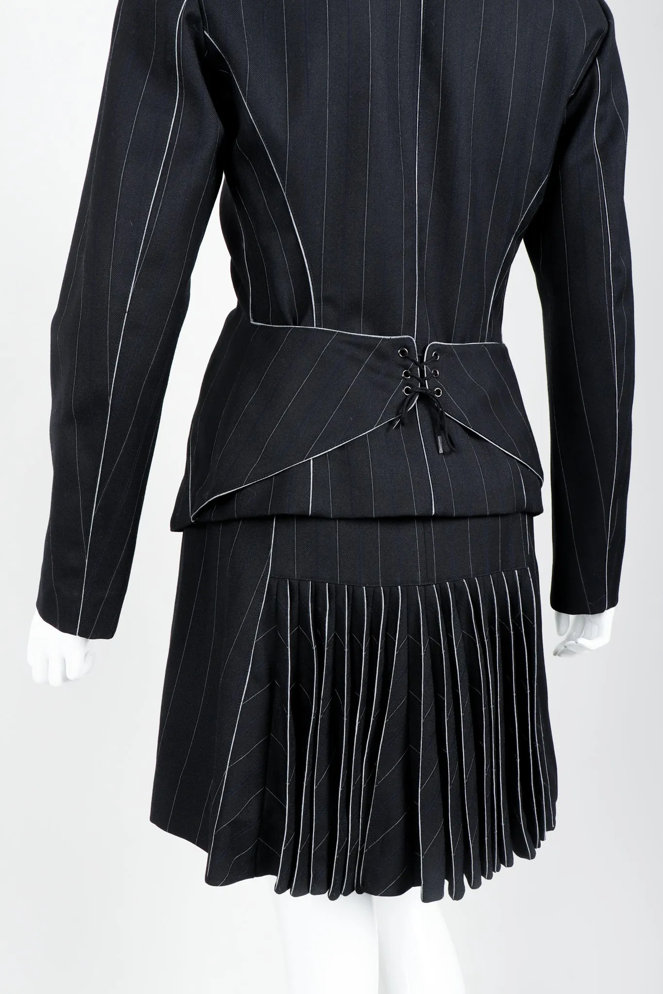 Pinstripe Contour Jacket & Pleated Skirt Set