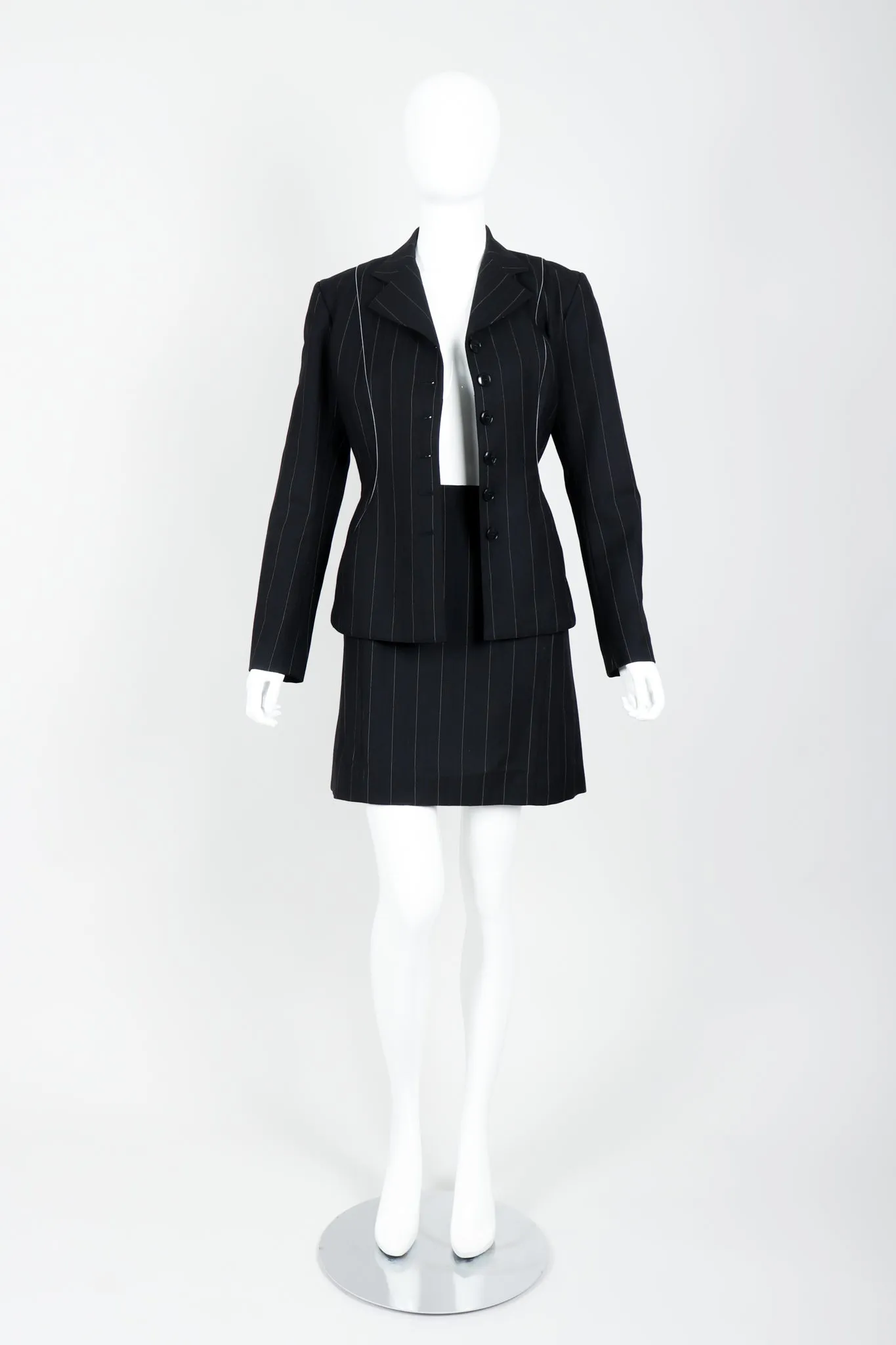 Pinstripe Contour Jacket & Pleated Skirt Set