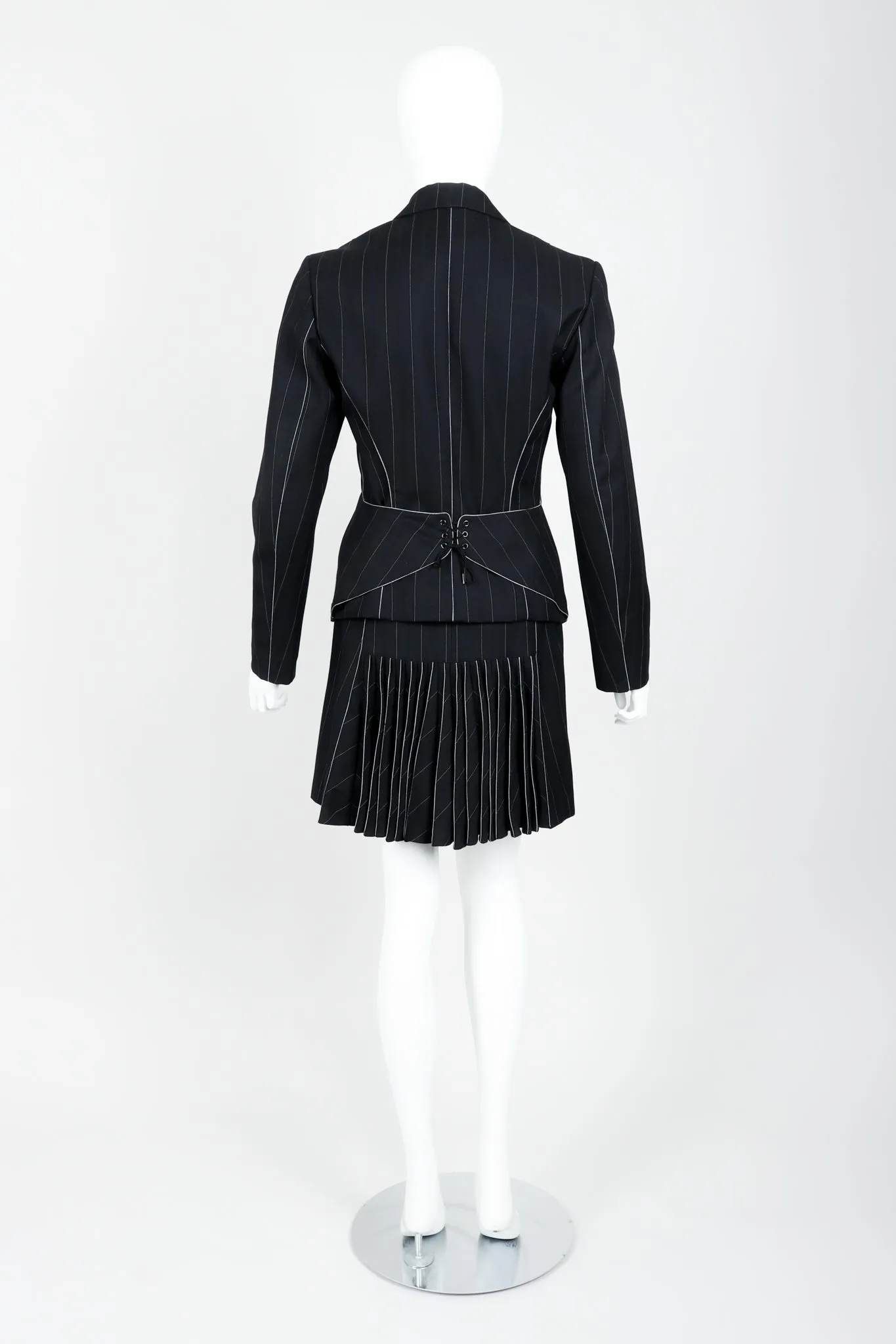 Pinstripe Contour Jacket & Pleated Skirt Set