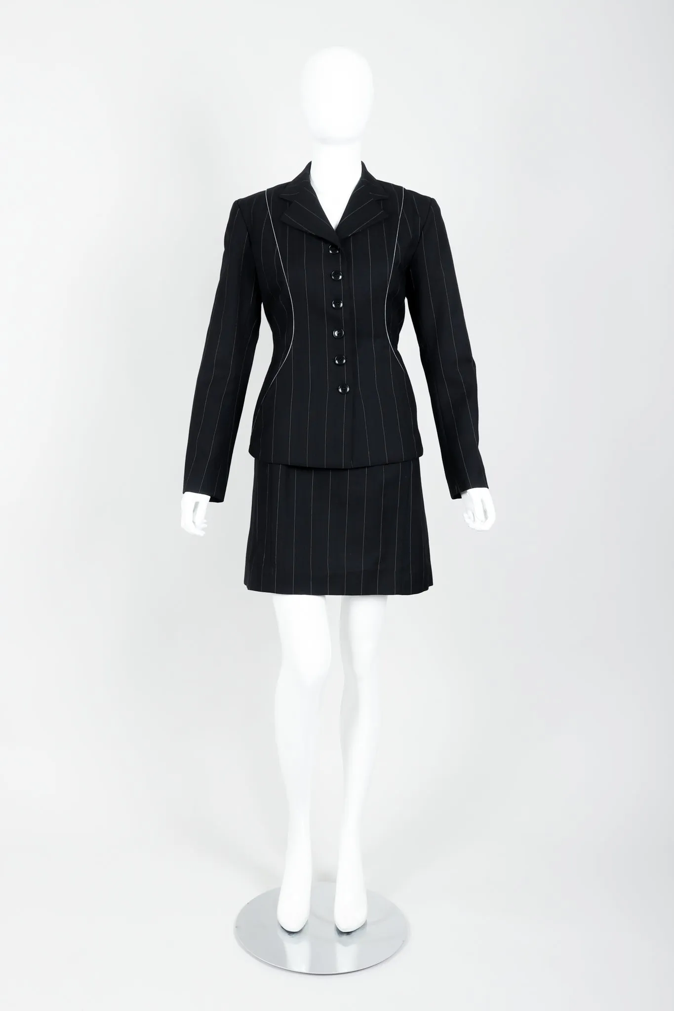 Pinstripe Contour Jacket & Pleated Skirt Set