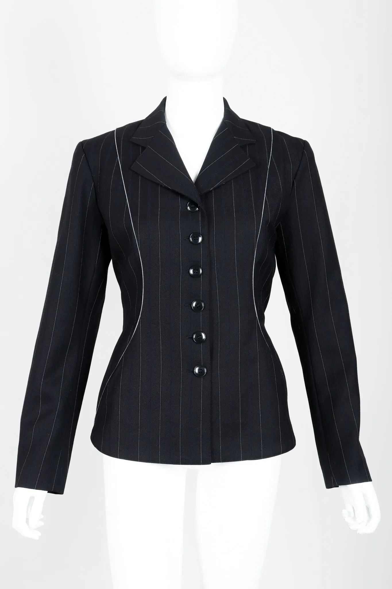 Pinstripe Contour Jacket & Pleated Skirt Set