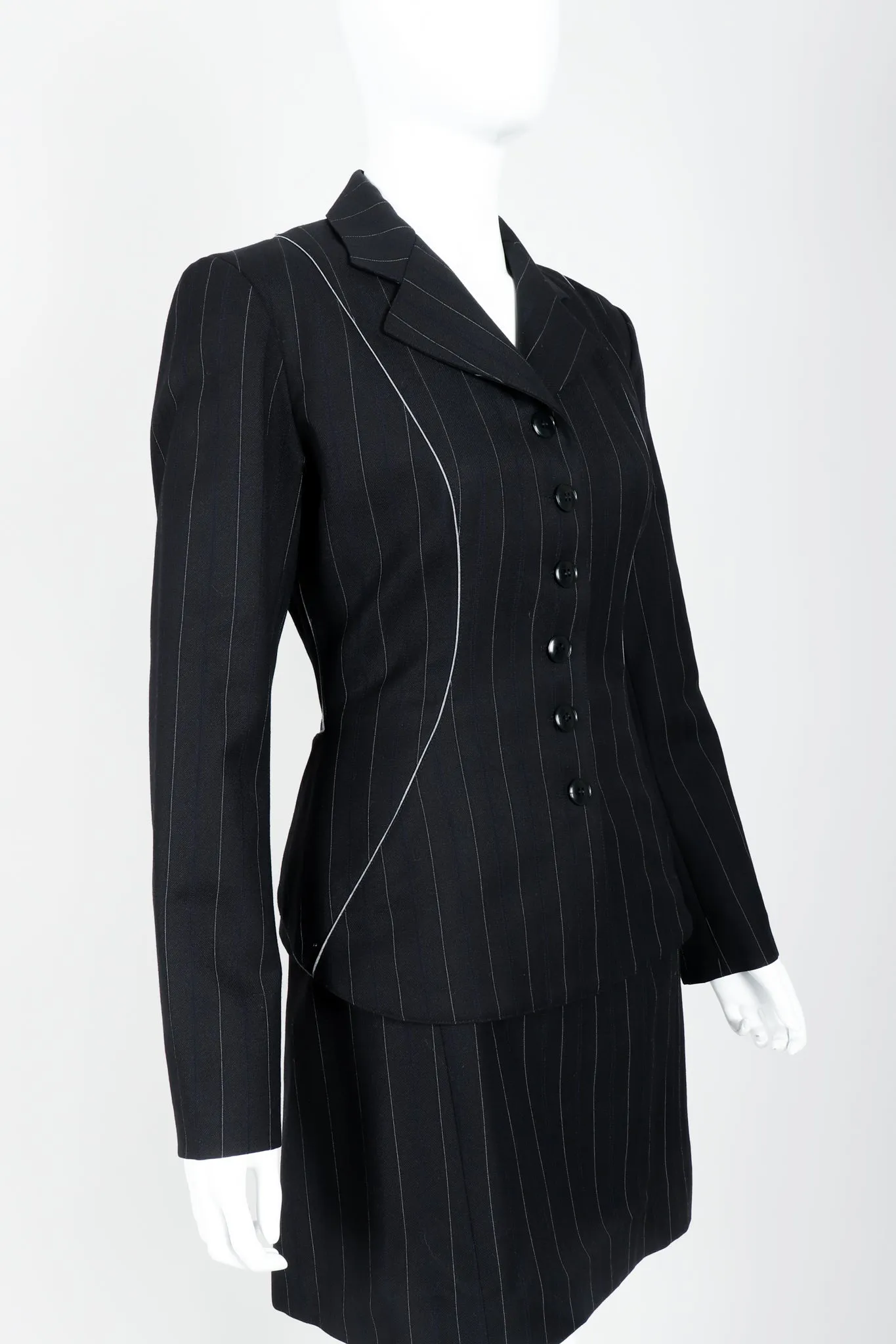 Pinstripe Contour Jacket & Pleated Skirt Set